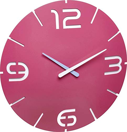 TFA Dostmann Analoge Design Wanduhr Contour, 60.3047.12, Quarzuhr, räumlicher Effekt, Farbkontrast, 35cm Durchmesser, pink/weiß von TFA Dostmann