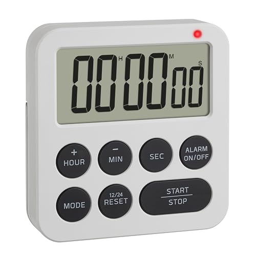 TFA Dostmann Digitaler Timer mit Stoppuhr und Wecker, 38.2051.02, bis 99h/59min/59s, Eieruhr, Küchentimer, Hausaufgabentimer, Kurzzeitwecker, mit LED Warnlicht und 2 Lautstufen, magnetisch, weiß von TFA Dostmann