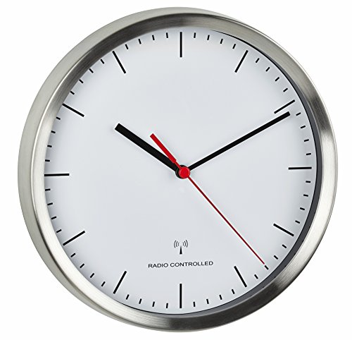 TFA Dostmann Funk-Wanduhr modern, 60.3530.02, leises Uhrwerk, Rahmen aus gebürsteten Aluminium, 22 cm Durchmesser, silber von TFA Dostmann