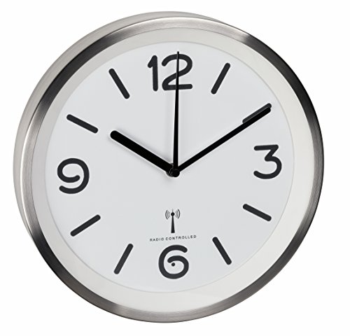 TFA Dostmann Analoge Funk-Wanduhr, 60.3535, mit Nachtbeleuchtung, leises Uhrwerk mit Sekundenzeiger, weiß/silber, L 253 x B 253 x H 42 mm von TFA Dostmann
