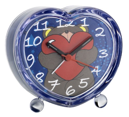TFA Dostmann Kinderwecker analog, 60.1015.06, leises Uhrwerk, einfache Bedienung, Herzbär-Motiv, blau von TFA Dostmann