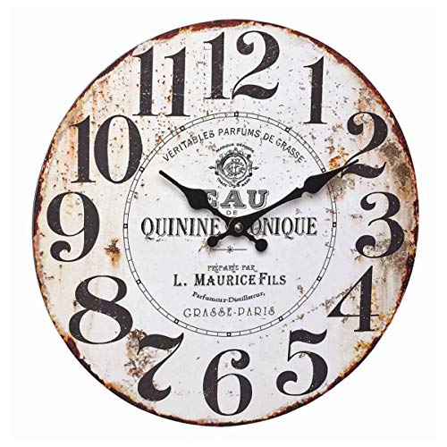 TFA Dostmann Quinine tonique Vintage Analoge Wanduhr, 60.3045.10, Retro Rost-Effekt, 337 mm, MDF Holzfaser, weiß-schwarz von TFA Dostmann