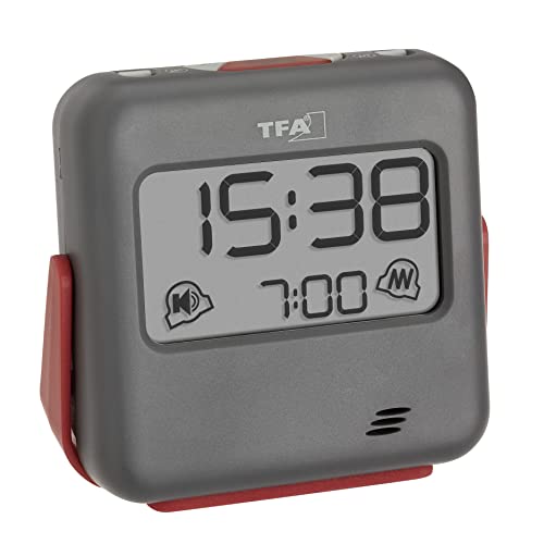TFA Dostmann Reisewecker digital Buzz, 60.2031.10, mit Vibrationsalarm und lautem Weckton, ideal für Tiefschläfer, mit Tastensperre, grau, (L) 79 x (B) 28 (35) x (H) 74 mm von TFA Dostmann