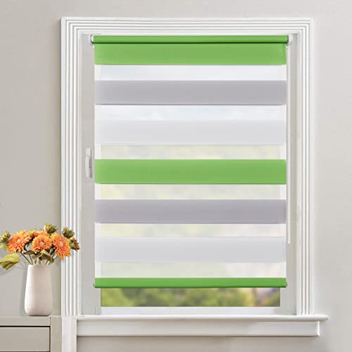 Doppelrollo Klemmfix ohne Bohren 105x120cm(BxH) Grün-grau-weiß, Duo Rollos für Fenster mit Bohren Zebrarollo Klemmrollo Seitenzugrollo Lichtdurchlässig Fensterrollo mit Klämmträger Sichtschutz von TFSKY