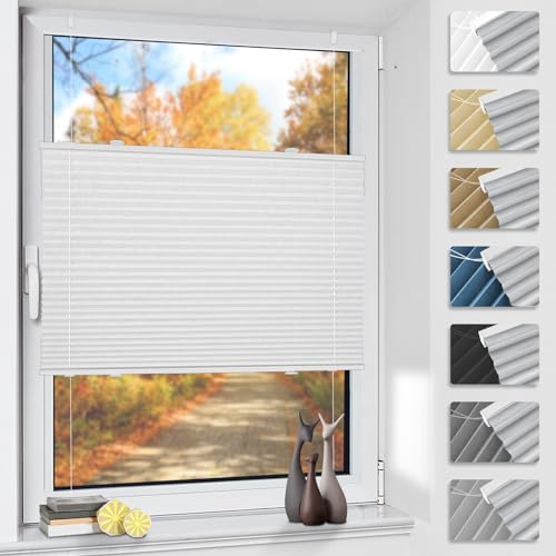 Plissee ohne Bohren Verdunkelung Thermo Plisseerollo Klemmfix 85x210cm(BxH) Weiß, Verdunklungsplissee 100% Lichtundurchlässig Sichtschutz und Sonnenschutz für Fenster & Tür von TFSKY