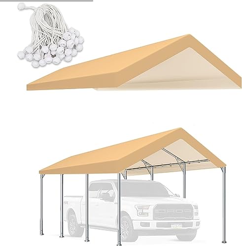 TGEHAP Carport Ersatz-Überdachung für Zelt, Auto, Garage, Unterstand, obere Plane mit Kugelspannern (nur obere Abdeckung, Rahmen ist nicht im Lieferumfang enthalten) (30,5 x 50,8 cm, Beige) von TGEHAP