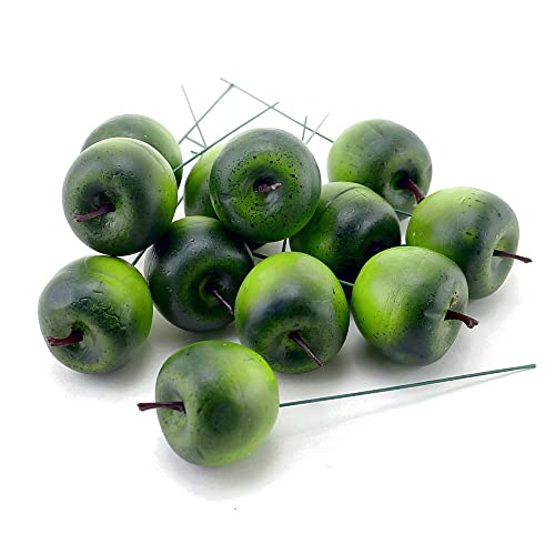 12x Deko Äpfel 3,8cm, grün matt mit Draht, künstlich, Früchte !!! von TGG