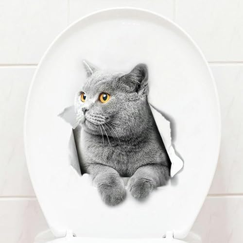 6 Stück 20 x 30 cm graue Katze WC-Sitz-Aufkleber lustig für Deckel selbstklebende wasserdichte Badezimmer-Wand-Autoaufkleber Toilettendeckel-Aufkleber lustig von THAYLA