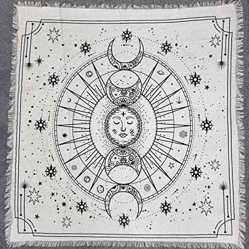 THE ART BOX Altartuch Tarotkarten Tischservietten Hexereizubehör Schwarz Silber Tischdecke Quadratisch Alter Pagan Spirituelles Himmlisches Decktuch mit Fransen, Sonne und Mond, 45,7 x 45,7 cm von THE ART BOX