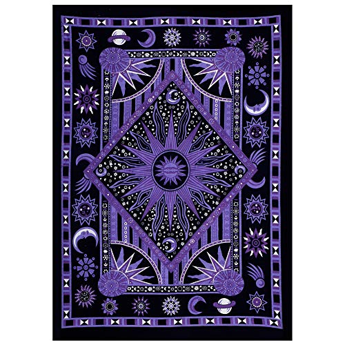 THE ART BOX Indie Wandteppich Baumwolle Mandala Wandbehang Deko Teppich Aesthetic Room Decor Dekoration Wohnzimmer Indische Tücher Schlafzimmer Deko, Violett, 75x100 Cm von THE ART BOX