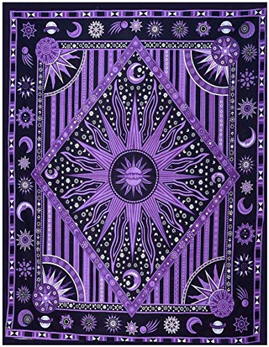 THE ART BOX Indie Wandteppich Baumwolle Mandala Wandbehang Deko Teppich Aesthetic Room Decor Dekoration Wohnzimmer Indische Tücher Schlafzimmer Deko, Violett, 135x160 Cm von THE ART BOX