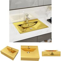 The Living Store Waschbecken mit Überlauf 60x46x16 cm Keramik Golden - Badezimmer-Waschbecken - Gold von THE LIVING STORE