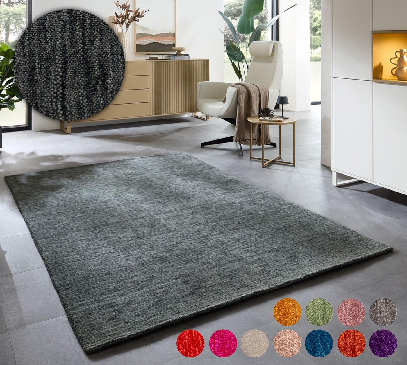THEKO Wollteppich Holi, rechteckig, Höhe: 13 mm, Uni-Farben, leicht meliert, reine Wolle, handgewebt mit Knüpfoptik THEKO Wollteppich Holi, rechteckig, Höhe: 13 mm, Uni-Farben, leicht meliert, reine Wolle, handgewebt mit Knüpfoptik von THEKO