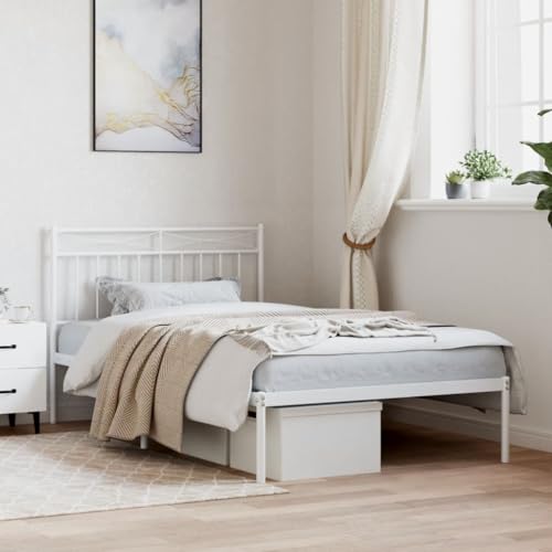 THOYTOUI Bettgestell, Bettsystem Polsterbett Metallbett Tagesbett Geeignet für Schlafzimmer Wohnung Gästezimmer Hotel mit Kopfteil Metall Weiß 107x203 cm von THOYTOUI