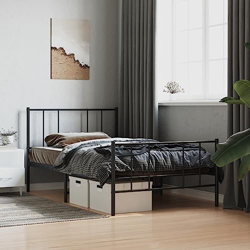 THOYTOUI Bettgestell, Metallbett Tagesbett Bettrahmen Bettsystem Geeignet für Hotel Wohnung Gästezimmer Schlafzimmer mit Kopf- und Fußteil Metall Schwarz 100x190 cm von THOYTOUI