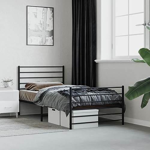 THOYTOUI Bettgestell, Polsterbett Metallbett Bett Bettsystem Geeignet für Mehrbettzimmer Gästezimmer Wohnung Schlafzimmer mit Kopf- und Fußteil Metall Schwarz 90x200 cm von THOYTOUI