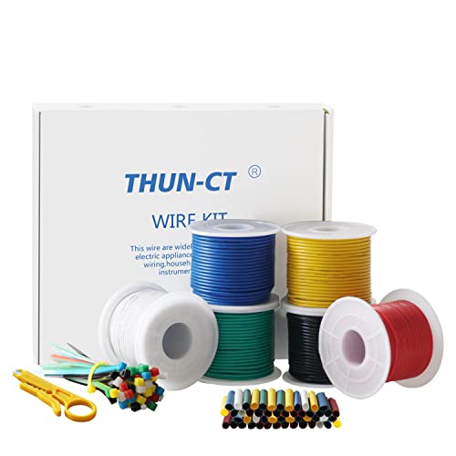 THUN-CT 0,8mm² 18AWG Silikon Elektrischer Draht Kabel Kit 6 Verschiedene Farbige Lnsgesamt 30 Meter (5 Meter Each Spulen) Verzinnt Kupferdraht Isoliert Electronic Wire -Für DIY von THUN-CT