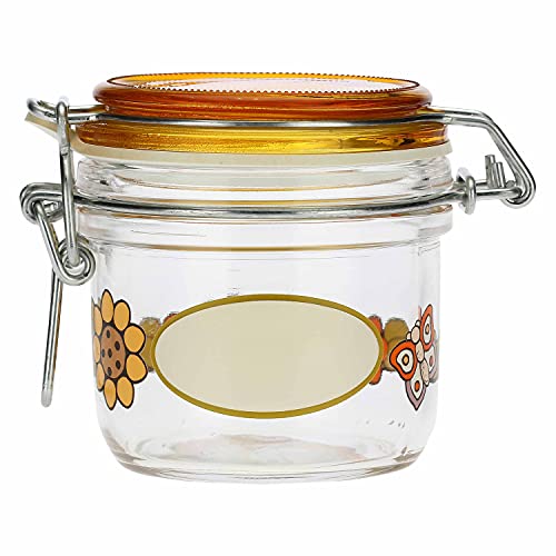 THUN - Luftdichte Vorratsdose aus Glas mit Blumen - Orange - Hausdekor, Küche - Geschenkidee - Linie Country - Glas - 200 ml; Höhe 8,9 cm; Durchmesser 8 cm von THUN