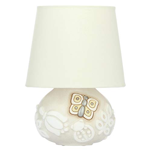 THUN - Tischleuchte und Nachttischlampe, Abat-jour, weißes Schlafzimmer, verziert mit Blumen und Schmetterling - Zubehör für das Haus - Linie Prestige - Klein - Keramik - 14,6 x 12 x 16 cm von THUN