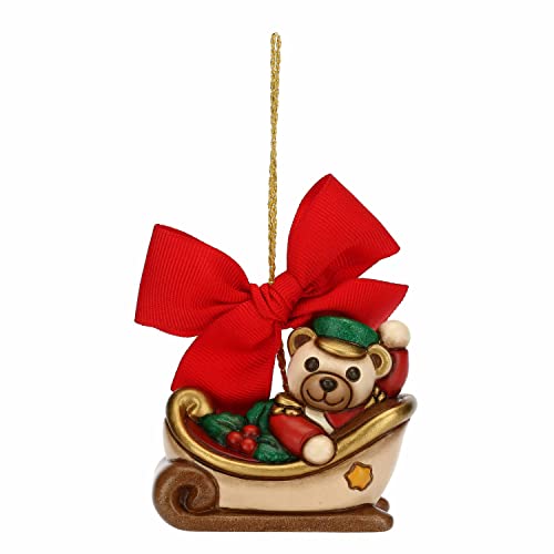 THUN - Weihnachten 2022 - Schlitten mit konischem Teddy Nussknacker Geschenkhalter aus Keramik, handverziert, Weihnachtsversion 2022-6,3 x 4,7 cm h von THUN