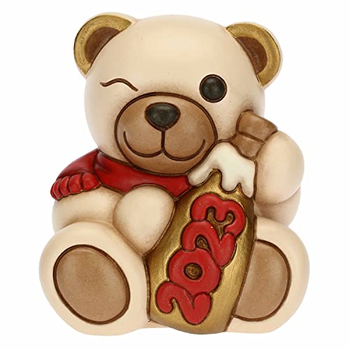 THUN - Weihnachten 2022 - Teddy Frohe Jahr 2023 aus Keramik handverziert, rote Version - Geschenkidee Weihnachten 2022-6,8 x 6,6 x 7,7 cm h von THUN