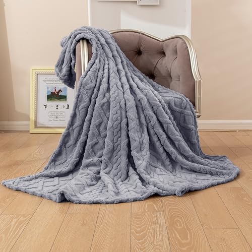 TIANSHU Dünne Kuscheldecke Flauschig Decke Fleecedecke, Weich Blanket Fleecedecke Warm Waschbar Sofadecke Anti-Pilling Geeignet für alle Jahreszeiten(200x230, Grau Blau) von TIANSHU