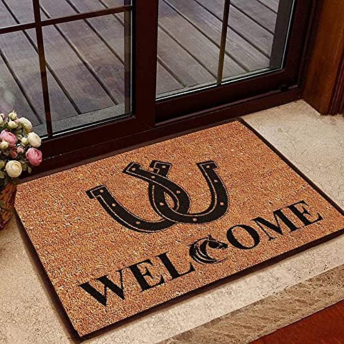 TIANTURNM Fussmatte Aussen Haustür Fußabtreter Lustige Willkommen Hufeisen Fußmatte Willkommensmatte Home Decor Lustige Fußmatte Geschenkidee deko Wohnzimmer 16"x24" von TIANTURNM