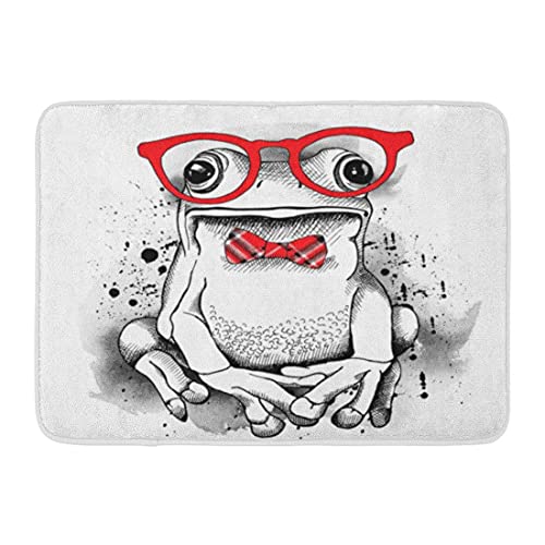 TIANTURNM Fussmatte Aussen Haustür Fußabtreter Weiße Kröte mit Frosch mit Brille und rotem Krawattengesicht Tierteppich Fußmatte Willkommensmatte Home Decor Lustige Fußmatte Geschenkidee 16"x24" von TIANTURNM