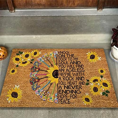 TIANTURNM Fussmatte Aussen Klopfen Sie an die Tür Sonnenblume Hippie Frieden Fußmatte Home Decor deko Wohnzimmer 16"x24" von TIANTURNM