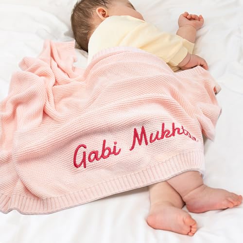 TICBIK Personalisierte Babydecke mit Namen Baumwolle, Strickdecke Baby Decke Neugeborenen Personalisiert, Babydecke Junge Mädchen Baby Geschenk Personalisiert Geschenke mit Namen von TICBIK