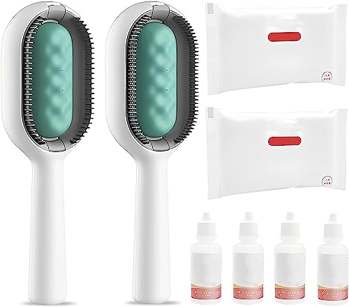 Hundebürste Mit Wassertank,Katzenbürste Mit 100pcs Feuchttüchern, Reinigungsbürste 4-in-1 Universal-Haustierknotenentferner Ideal Für Massage, Pflege Und Haarentfernung (Langhaar+Kurzhaar, Grün) von TICHEROMU