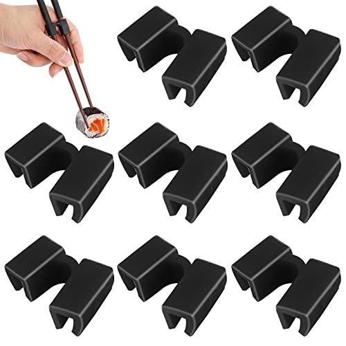 TIESOME 8Pcs Essstäbchen Helfer, Wiederverwendbare Training Essstäbchen Scharniere Connector Praxis Essstäbchen für Erwachsene, Kinder, Anfänger, Trainer oder Lernende (8 Stück Schwarz) von TIESOME