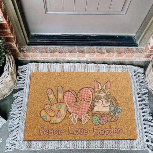 TIMIYUYU Osterteppiche Ostern-Fußmatte mit Häschen, rutschfeste Frühlings Ostermatten Heimdekoration Hause Dekoration Küche Teppich Bodenmatte 40 x 60cm Hasen Fußmatte Easter Fußmatten (A, One Size) von TIMIYUYU