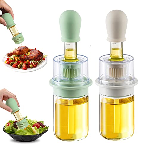 TINMIX Ölspender mit Pinsel 2 in 1 180 ml Olivenölspender und Essigflasche mit Silikon-Pastierbürste für Kochen, Küche, Grill, Salat, Backen, Weiß und Grün von TINMIX