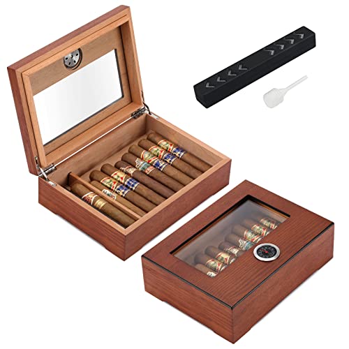 TISFA Zigarren-Humidor, Zigarren-Box mit Hygrometer, Luftbefeuchter und Trennwand, aus Zedernholz, Aufbewahrungsbox für 20–30 Zigarren von TISFA