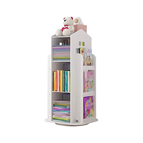 TISTIK Bücherregal 360 ° drehbares Haus-Bücherregal mit 3 Etagen, drehbares Bücherregal, kreatives Kinderspielzeug-Aufbewahrungsschrank für Heimbüro-Dekoration standregal von TISTIK