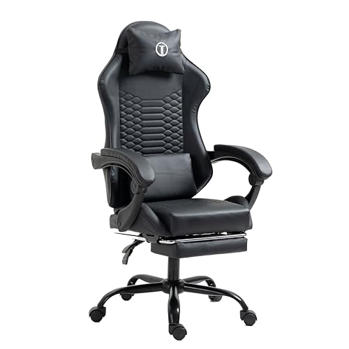 TITANO Cobra Gaming Stuhl - Ergonomischer Bürostuhl mit Verstellbarer Höhe, Kopfstütze, Lenden- & Memory-Foam-Kopfkissen, Armlehnen und Fußstütze. Racing PC Stuhl | 120kg Belastbar (Schwarz) von TITANO
