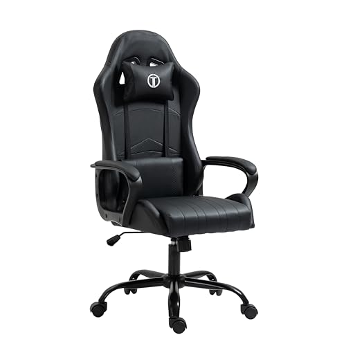 TITANO Lion Gaming Stuhl - Ergonomischer Bürostuhl mit Verstellbarer Höhe, Kopfstütze, Lenden- & Memory-Foam-Kopfkissen und Armlehnen. Racing PC Stuhl | Bis 150kg Belastbar (Schwarz) von TITANO