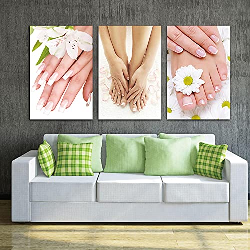 Wandbilder Fuß Spa Nagel Blume Poster und Drucke Leinwand Gemälde Moderne Wandkunst Bilder für Wohnzimmer Salon Dekor 60x80cm(24x31in)x3 Rahmenlos von TITINGLUCK