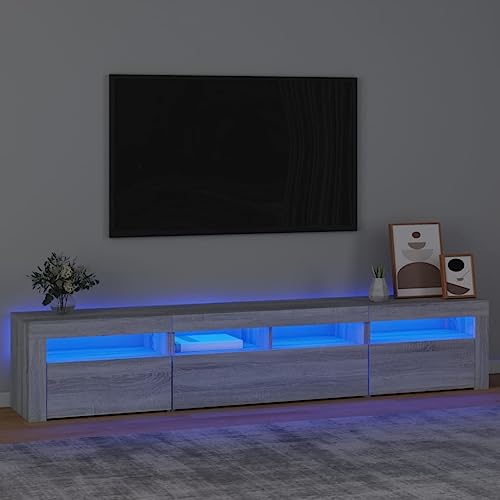 TJROO TV-Schrank mit LED-Lichtern, Sonoma-Grau, 210 x 35 x 40 cm, mehrschichtiges Holz, Loungeschrank mit Türen, TV-Schrank, TV-Schrank, Wohnzimmer-Möbel, Holz von TJROO