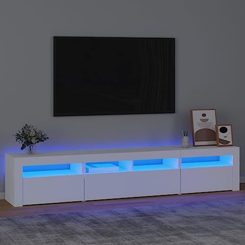 TJROO TV-Schrank mit LED-Lichtern, weiß, 210 x 35 x 40 cm, mehrschichtiges Holz, TV-Möbel, TV-Schrank, Vitrine, Möbel, Wohnzimmer, aus Holz, mit Türen von TJROO