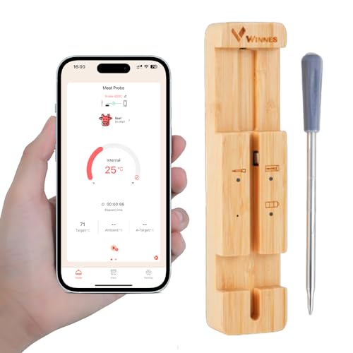 Fleischthermometer kabellos, Bluetooth 5.1 Grillthermometer mit kostenloser App, 100m lange Reichweite, intelligentes Küchenthermometer für Grill, Backofen, Herd, IPX7 wasserdicht, wiederaufladbar von TKMARS