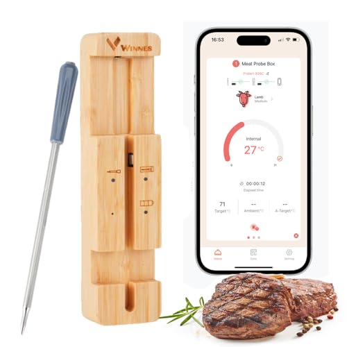 TKMARS Meat Grillthermometer Backthermometer Küchenthermometer Kabelloses Fleischthermometer mit 100-Meter-Messbereich German App für Backöfen, Grills, Pfannen und Grillplatten von TKMARS