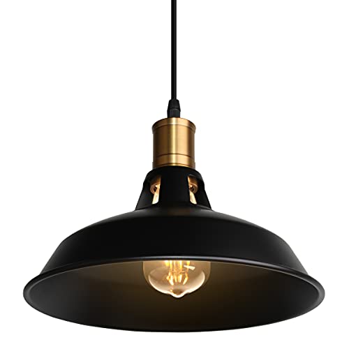 TOKIUS Retro Pendelleuchte, Ø27cm Hängelampe Vintage Industrial Style Metall Deckenleuchte E27 Fassung Hängeleuchte für Esszimmer Küche Restaurant (Schwarz, 1 Stück) von TOKIUS