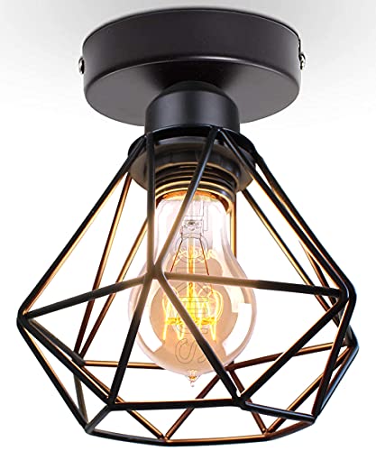 TOKIUS Deckenlampe, 16CM Vintage Deckenleuchte im Industrial Design Retro E27 Lampe aus Eisen Käfig Pendelleuchte Schwarz (1 Stück) von TOKIUS