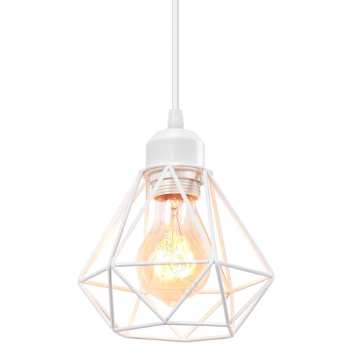 TOKIUS Retro Hängelampe 16CM Vintage Pendelleuchte im Industrial Design E27 Fassung Eisen Käfig Industrie Lampe für Flur Küche, Weiß (1-flammige Hängelampe) von TOKIUS