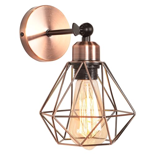 TOKIUS Wandlampe Vintage 16CM Wandleuchte Innen im Industrial Design Retro E27 Lampe aus Eisen Käfig Lampenschirm Verstellbare Deckenleuchte für Flur Wohnzimmer Schlafzimmer (1 Stück, Kupferrost) von TOKIUS