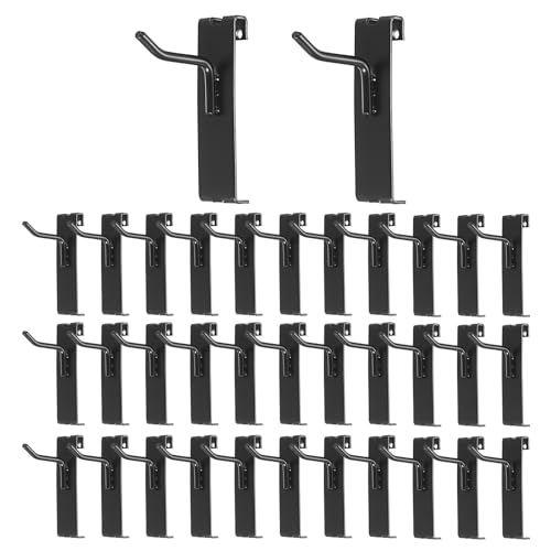 TOLIDA 35 Stück Robuste Gitterhaken für Gitterwand aus Verschleißfestem Metall Haken für Gitterwandpaneel Schlitzhaken Schwarz 5CM(2 inches) von TOLIDA