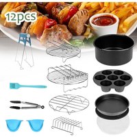 Heißluftfritteuse Zubehör 7 Zoll 12tlg. Fritteuse Set inkl. Brotbackkorb Pizzapfanne Silikonpfanne Grillrost Spieße - Tolletour von TOLLETOUR