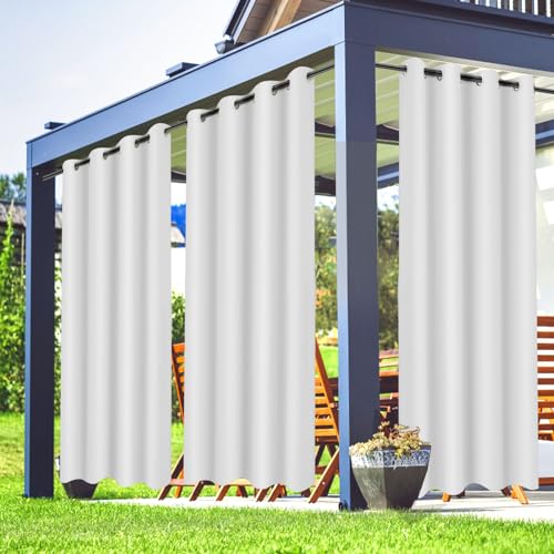 Outdoor Vorhänge Wasserdicht - Outdoor-Gartenvorhänge wasserdicht Verdunkelungsvorhang mit Ösen für Garten, Pavillon, Pergola, Terrasse, Veranda, Pool und Whirlpool (White, 2PCS 132 x 213cm) von TOPCHANCES